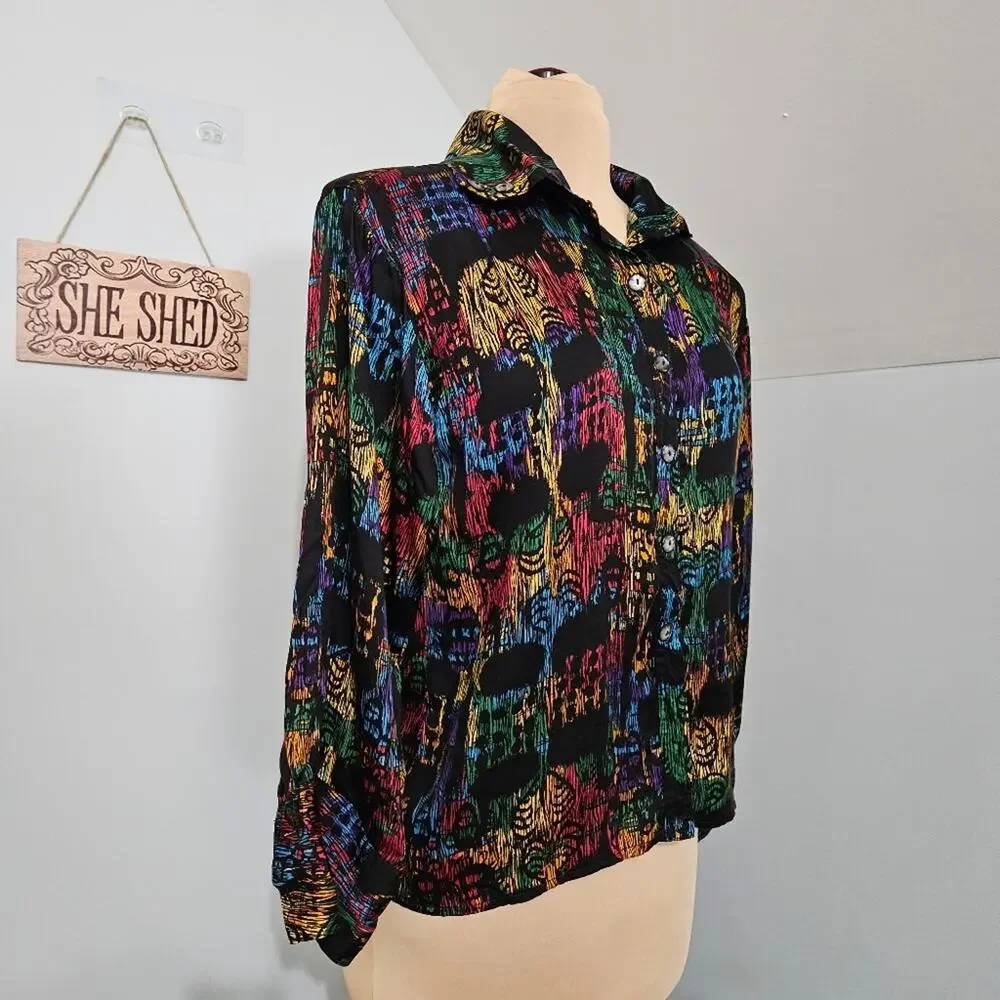 Vintage Gil Ambez Knits 2 Piece Set Abstract Tribal Shirt Pants Sz 10 Outfit Y2K